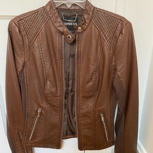 Brown Leather Look Moto Jacket